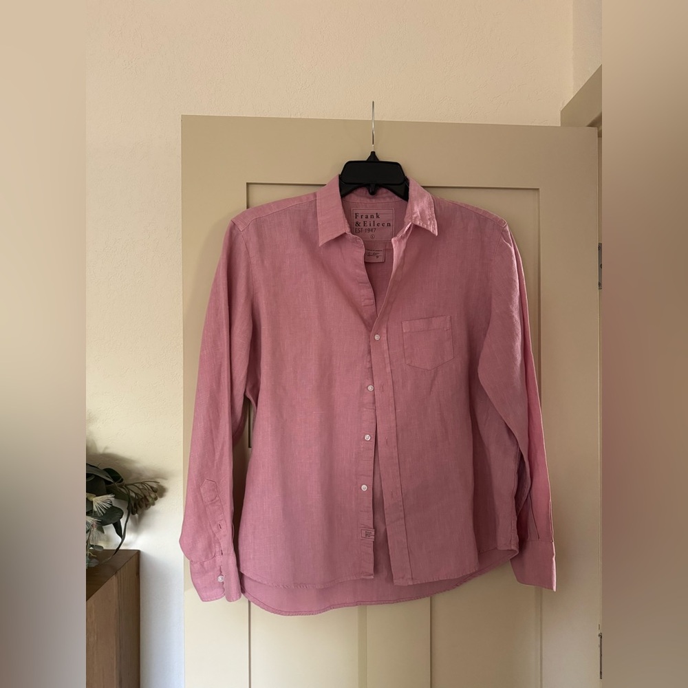 Frank & Eileen Top L Pink Linen Long Sleeve
